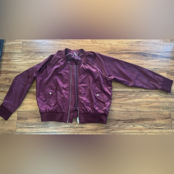 NWOT Free People Womens Jacket Wine Burgundy Bomber Size L Zip Up - Picture 8 of 8